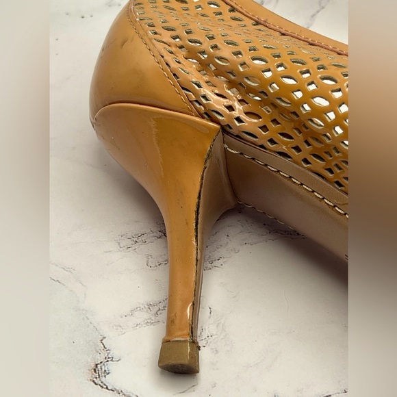 Prada Women's Tan Leather Peep Toe Pump - Picture 8 of 10